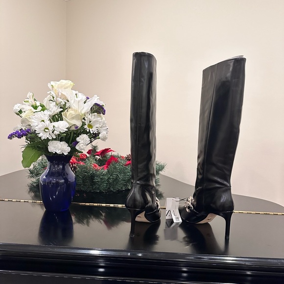 NWT Bloggers Favorite Rare Zara High Heeled Chunky Chain Detail Leather Boots - Picture 16 of 17